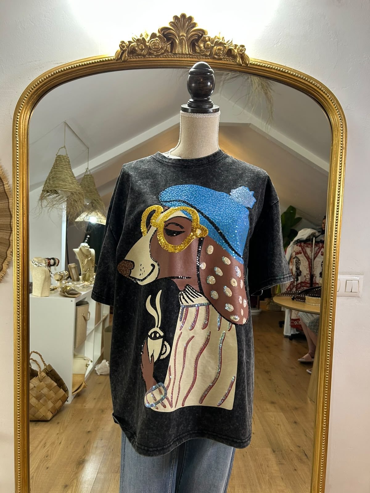 Camiseta oversize Perro Lentejuelas