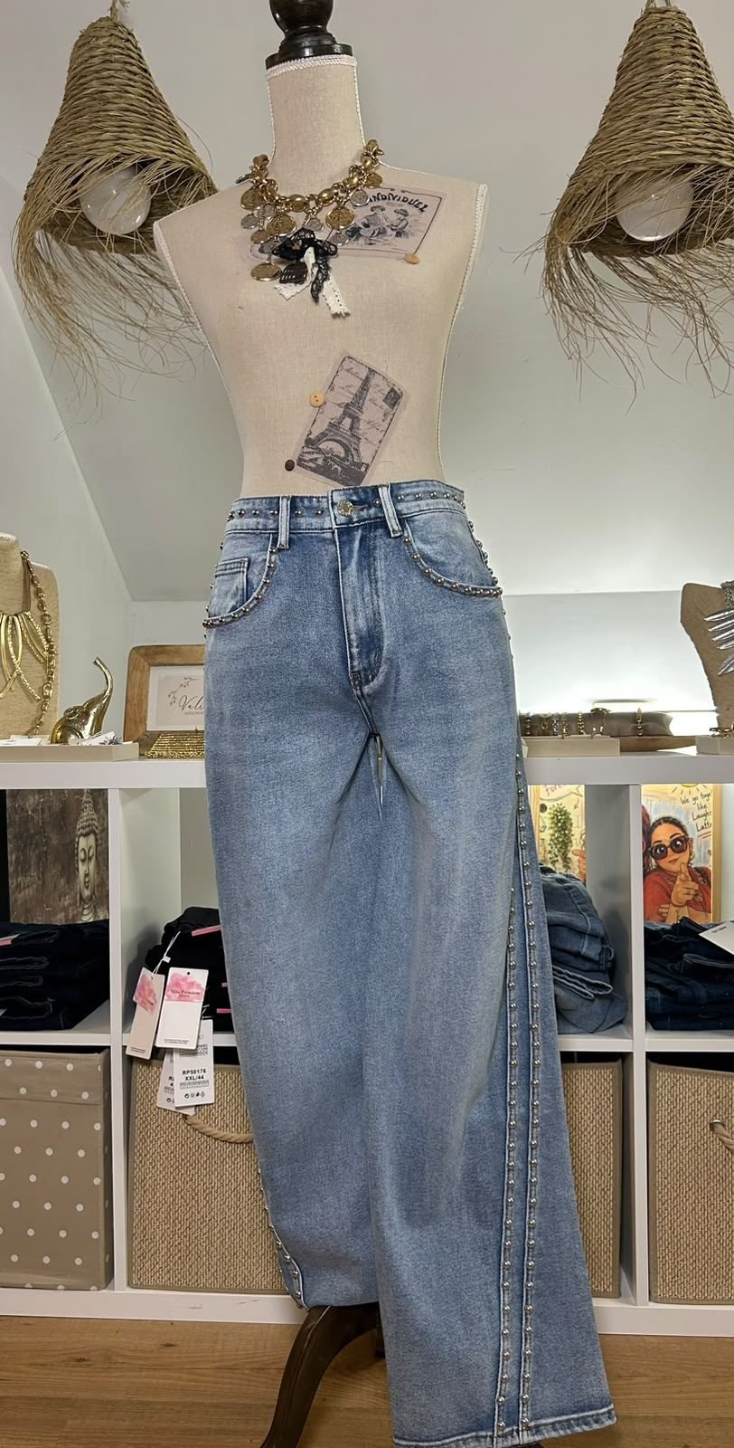 Pantalón Denim Tachuelas Laterales
